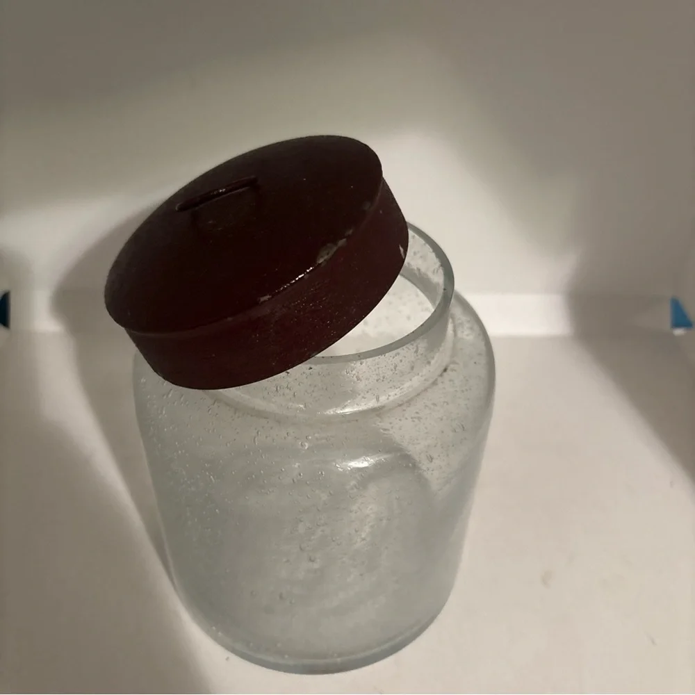 Vintage Clear Glass Canister Jar Metal Lids With Handle Modern Farmhouse Bath